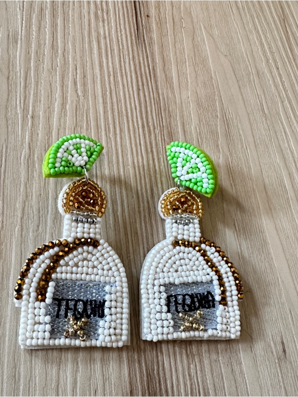 Beaded Tequila Bottle Statement Earrings with Lime Accent